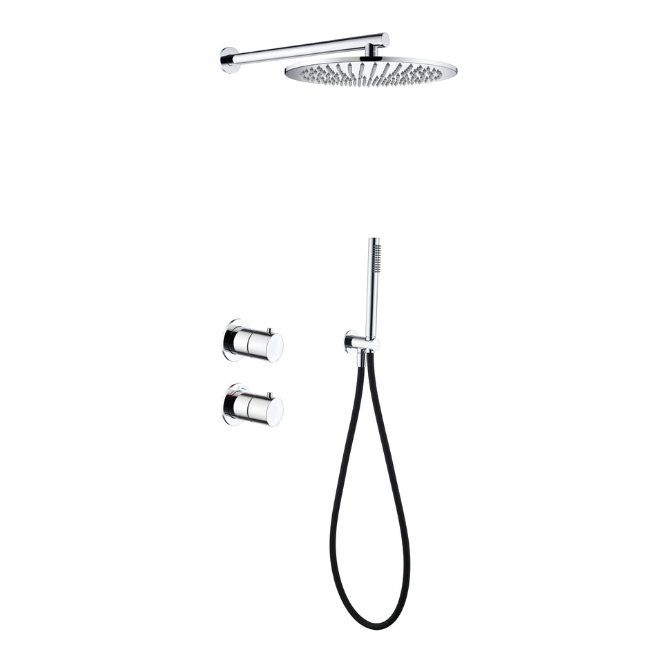 Tuvalu shower set: built-in thermostat, hand shower and wall mounted rain shower