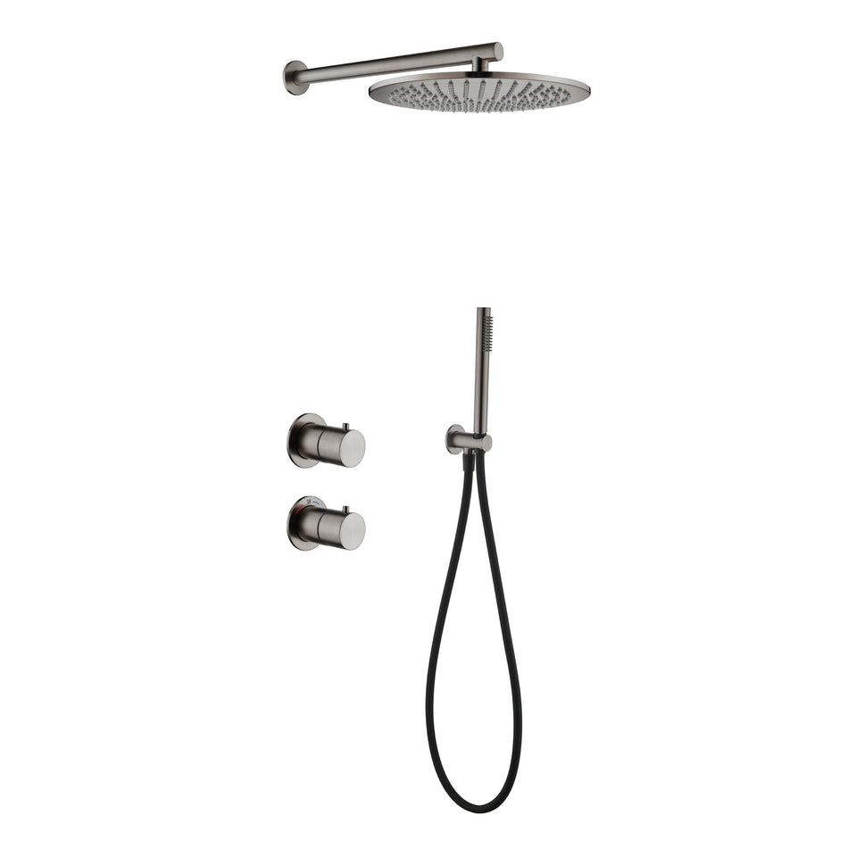 Tuvalu shower set: built-in thermostat, hand shower and wall mounted rain shower