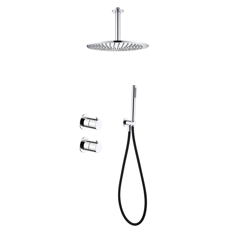 Tuvalu shower set: built-in thermostat, hand shower and ceiling mounted rain shower