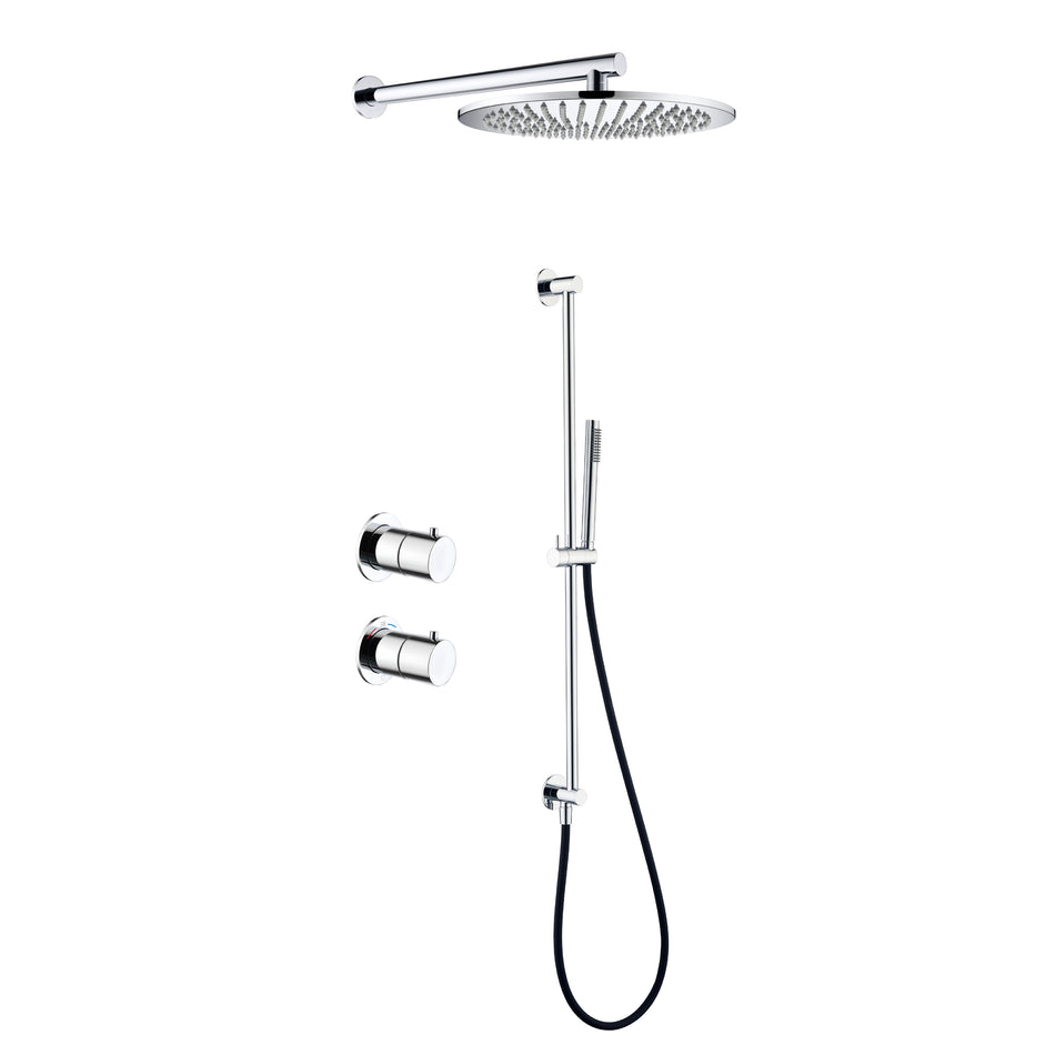 Tuvalu shower set: built-in thermostat, sliding bar and wall mounted rain shower