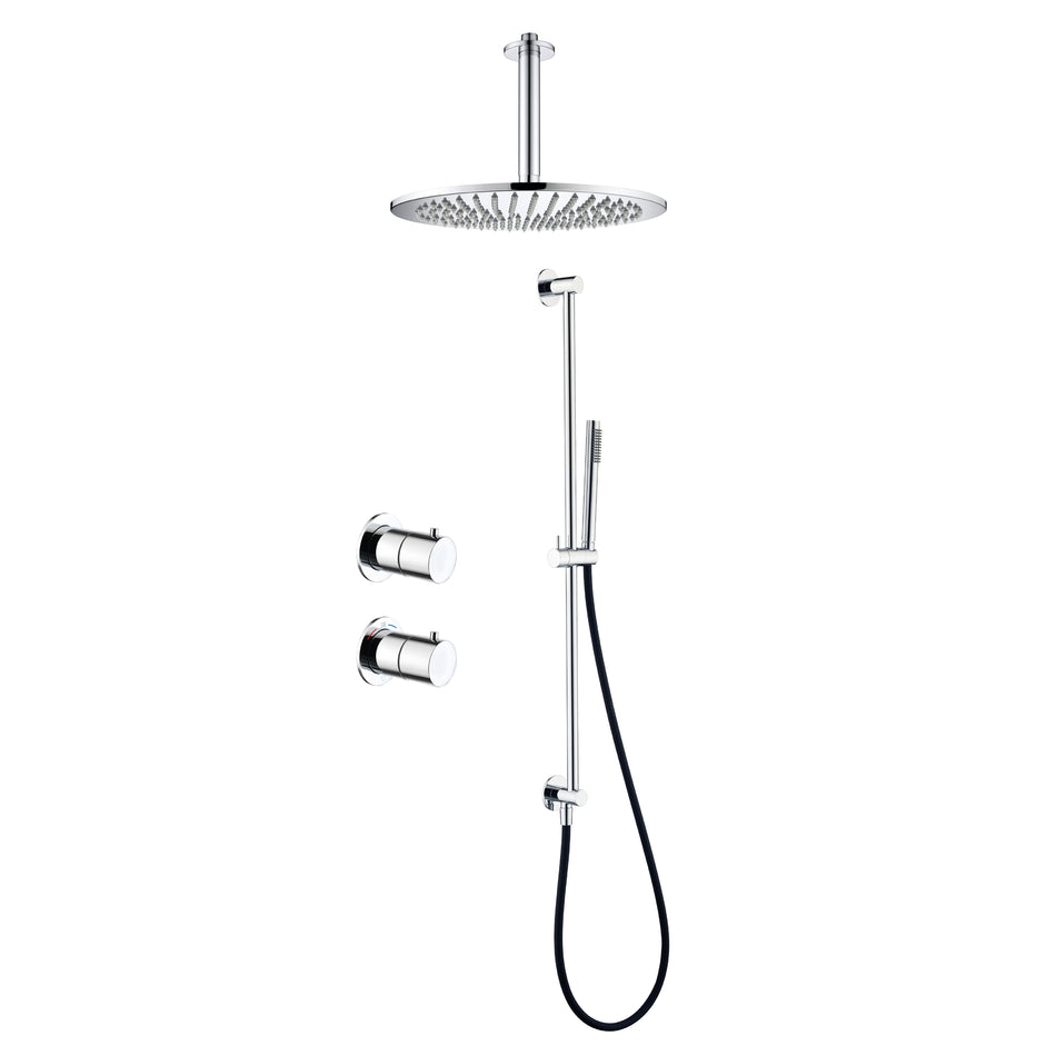 Tuvalu shower set: built-in thermostat, sliding bar and ceiling mounted rain shower