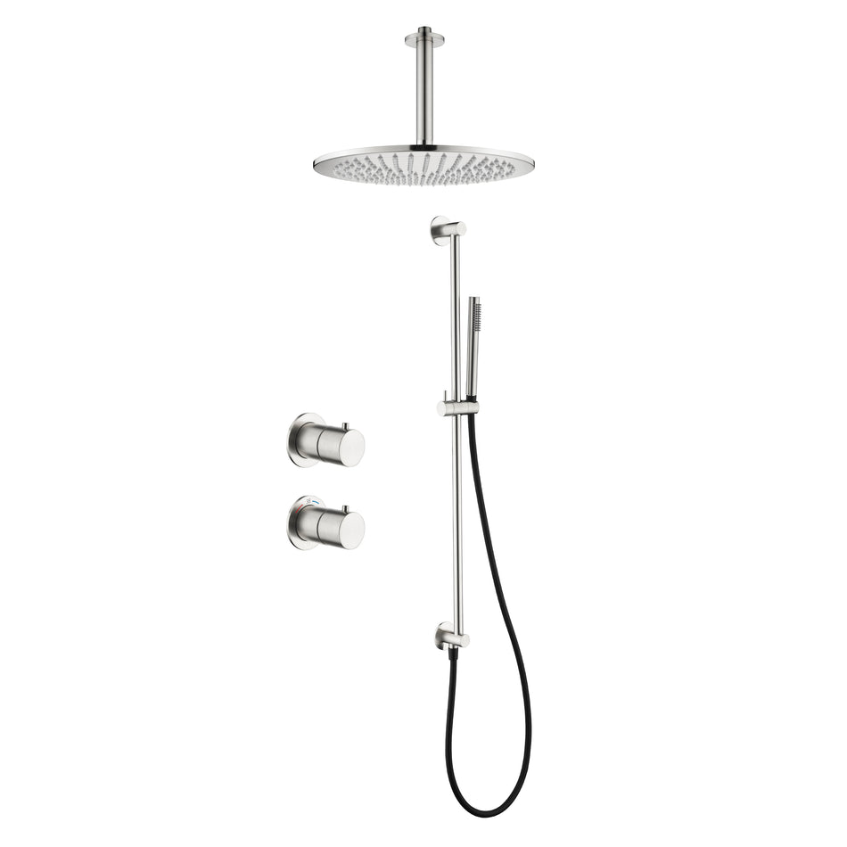 Tuvalu shower set: built-in thermostat, sliding bar and ceiling mounted rain shower